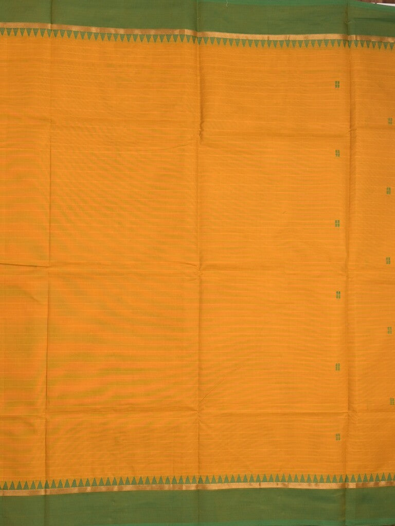 Village cotton saree golden yellow color allover motifs & small kaddi border with self pallu and attached plain blouse