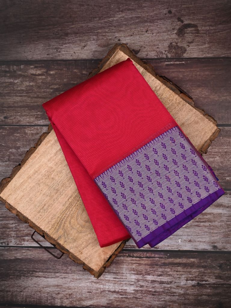 Mangalagiri pattu saree red color allover plain & big kaddi border with rich contrast pallu and plain blouse