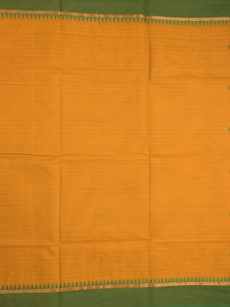 Village cotton saree golden yellow color allover motifs & small kaddi border with self pallu and attached plain blouse