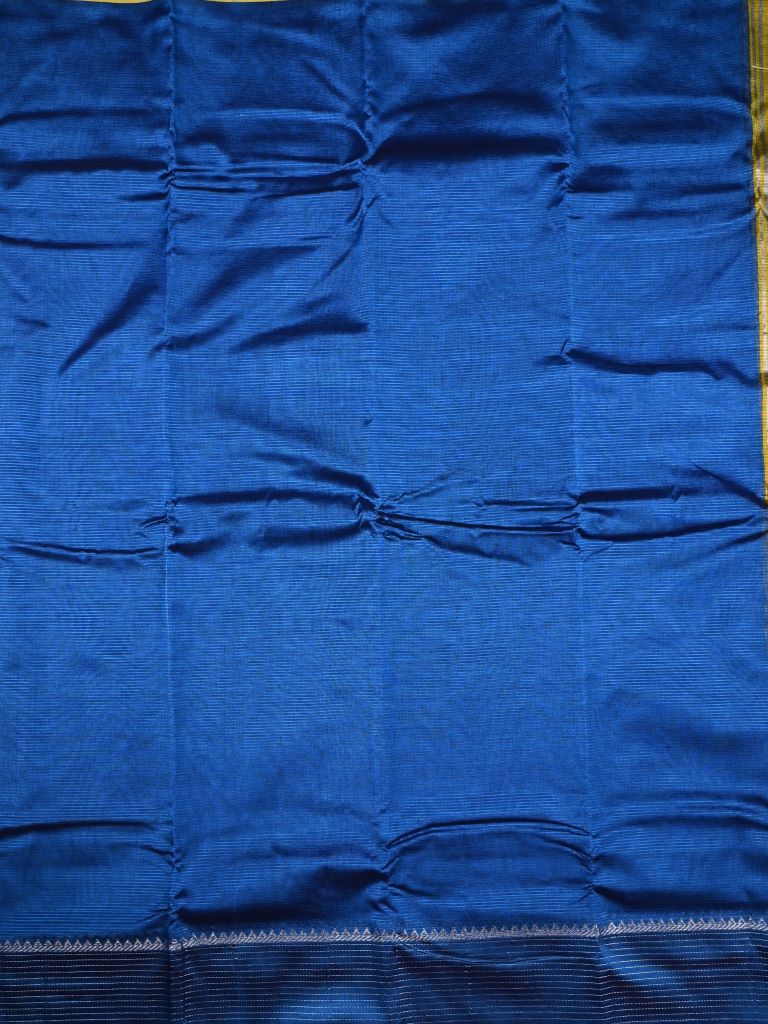 Mangalagiri pattu saree royal blue color allover plain & big kaddi border with rich contrast pallu and plain blouse