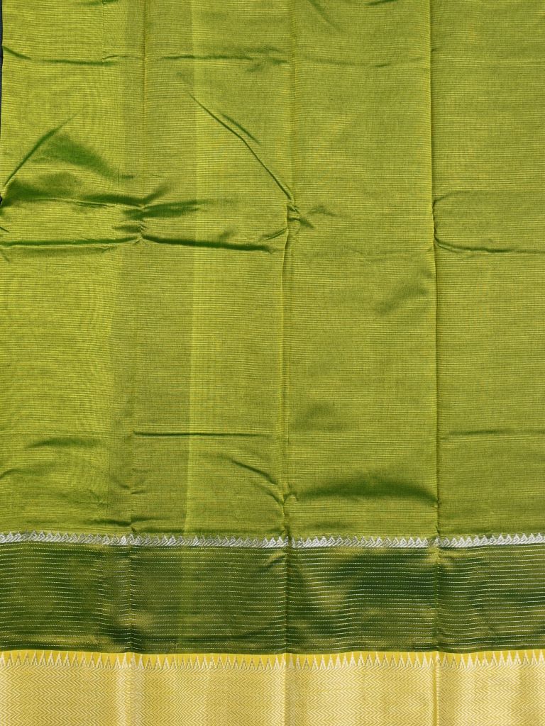 Mangalagiri pattu saree grey color allover plain & big kaddi border with rich contrast pallu and plain blouse