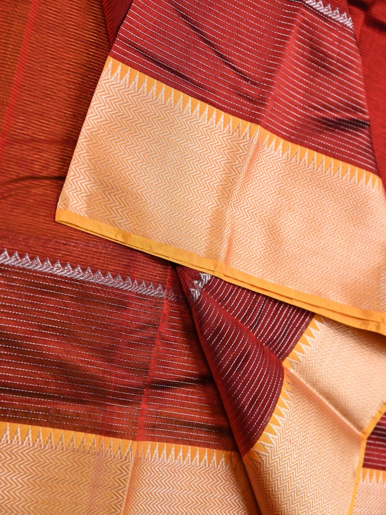 Mangalagiri pattu saree maroon color allover plain & big kaddi border with rich contrast pallu and plain blouse