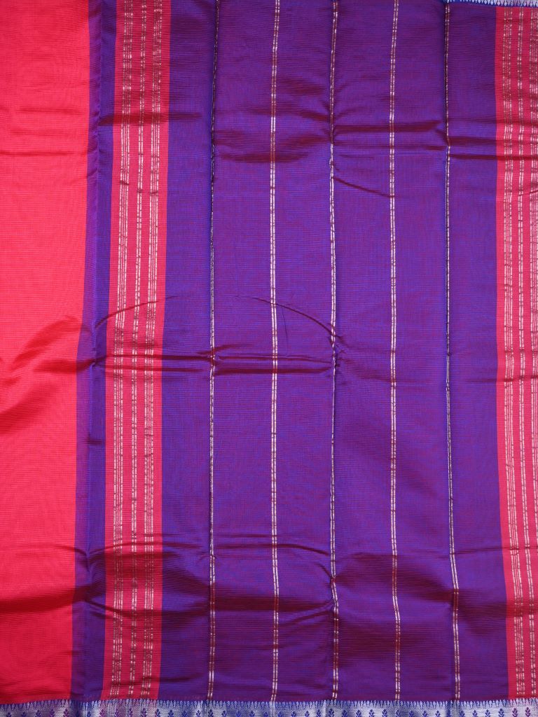 Mangalagiri pattu saree red color allover plain & big kaddi border with rich contrast pallu and plain blouse