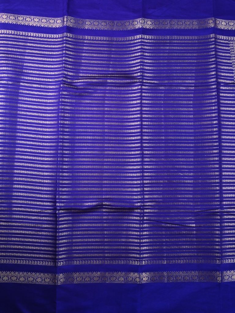 Banaras fancy saree royal blue color allover zari stripes & plain kaddi border with brocade pallu and attached blouse