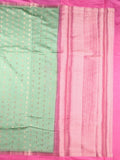 Banaras fancy saree light green color allover small zari motifs & plain kaddi border with contrast brocade pallu and blouse