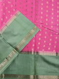 Banaras fancy saree pink color allover small zari motifs & plain kaddi border with contrast brocade pallu and blouse