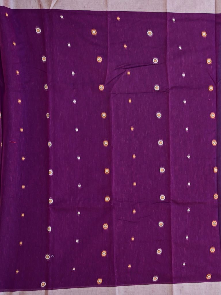 Jute silk fancy saree purple color allover motifs & zari border with paithani and plain contrast blouse