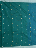 Jute silk fancy saree leaf green color allover motifs & zari border with paithani and plain contrast blouse