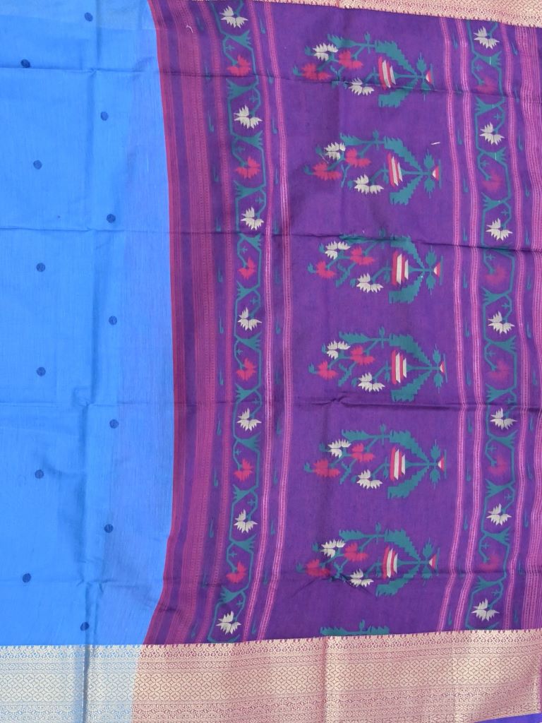 Soft chanderi fancy saree sky blue color allover motifs & zari border with paithani pallu and printed blouse