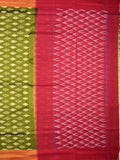 Ikkath cotton saree olive green color allover weaves and small kaddi border with contrast pallu