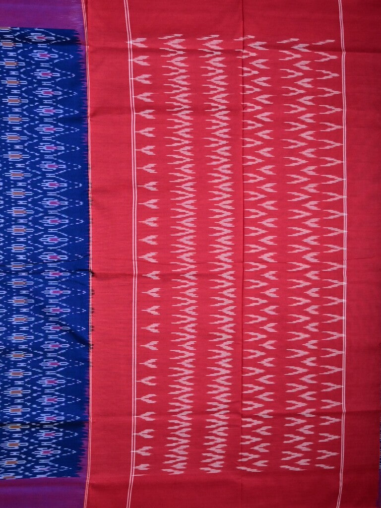 Ikkath cotton saree royal blue color allover weaves and small kaddi border with contrast pallu