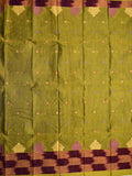 Dhaka cotton saree olive green color allover motifs & contrast border with contrast pallu