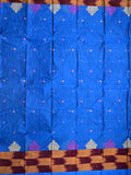 Dhaka cotton saree sky blue color allover motifs & contrast border with contrast pallu