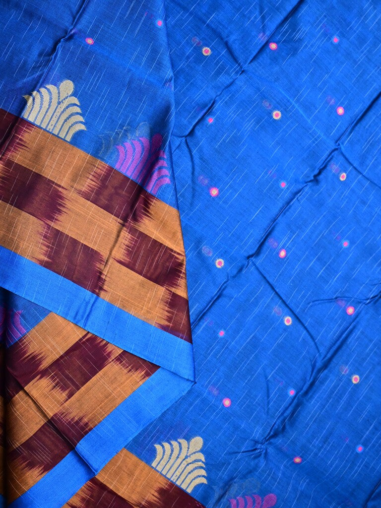 Dhaka cotton saree sky blue color allover motifs & contrast border with contrast pallu