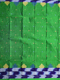 Dhaka cotton saree parrot green color allover motifs & contrast border with contrast pallu