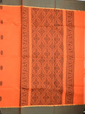 Kanchi cotton saree orange color allover motifs & small border with rich pallu and attached plain blouse