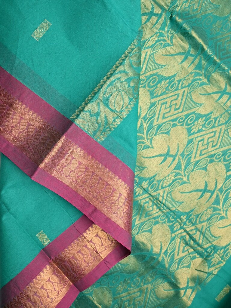 Kanchi cotton saree lux green color allover zari motifs & zari border with rich pallu