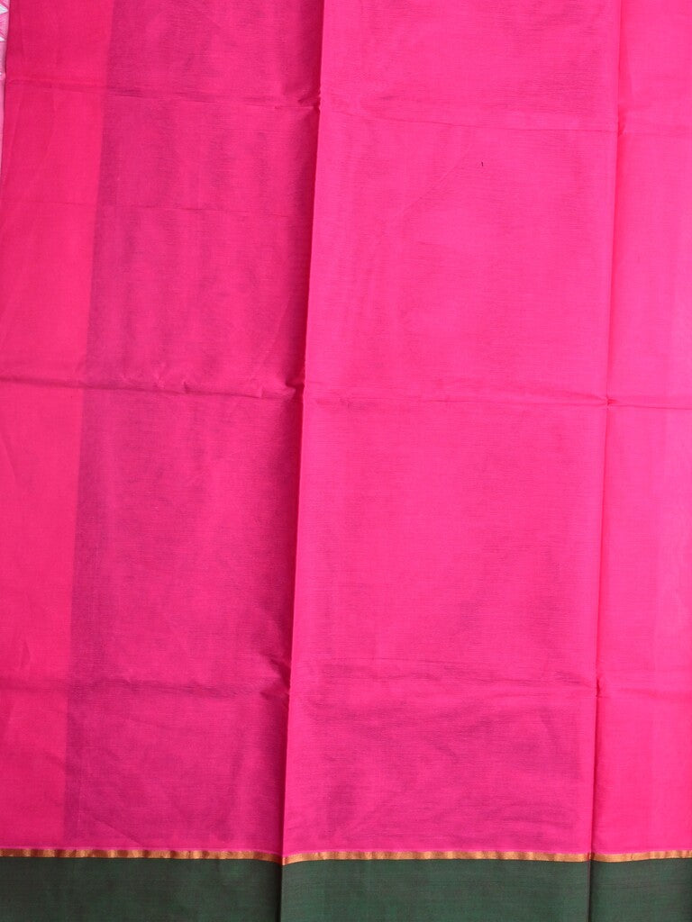 Kanchi cotton saree pink color allover motifs & small border with rich pallu and attached plain blouse