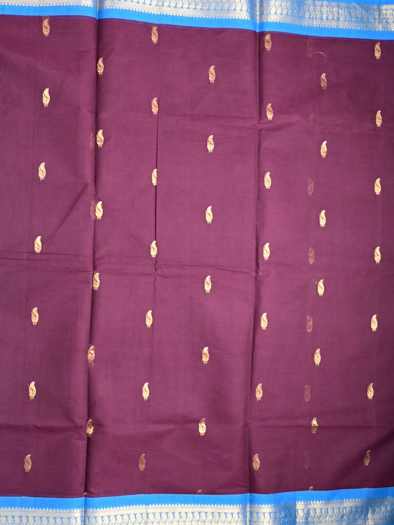 Kanchi cotton saree maroon color allover zari motifs & zari border with rich pallu