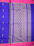 Kanchi cotton saree royal blue color allover motifs & small border with rich pallu and attached plain blouse