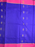 Kanchi cotton saree royal blue color allover motifs & small border with rich pallu and attached plain blouse