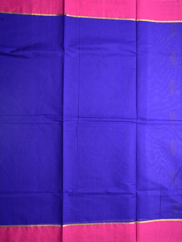 Kanchi cotton saree royal blue color allover motifs & small border with rich pallu and attached plain blouse