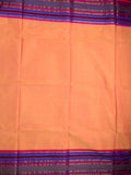 Kanchi cotton saree peach color allover plain & contrast zari border with stripes pallu and plain self blouse