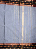 Kanchi cotton saree grey color allover plain & contrast zari border with stripes pallu and plain self blouse