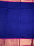 Kanchi cotton saree royal blue color allover plain & contrast zari border with stripes pallu and plain self blouse