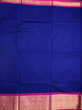 Kanchi cotton saree royal blue color allover plain & contrast zari border with stripes pallu and plain self blouse