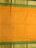 Kanchi cotton saree mustard yellow color allover plain & contrast zari border with stripes pallu and plain self blouse