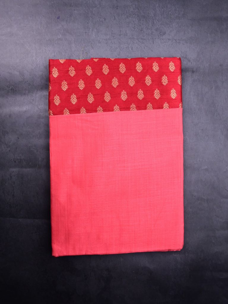 Jute fancy saree dark pink color allover plain & zari border with zari pallu and contrast brocade blouse