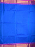 Kanchi cotton saree sky blue color allover plain & contrast zari border with stripes pallu and plain self blouse