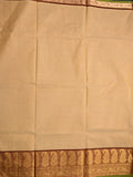 Kanchi cotton saree beige color allover plain & contrast zari border with stripes pallu and plain self blouse