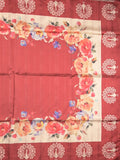 Tussar fancy saree red color allover plain & contrast printed border with running pallu and printed blouse