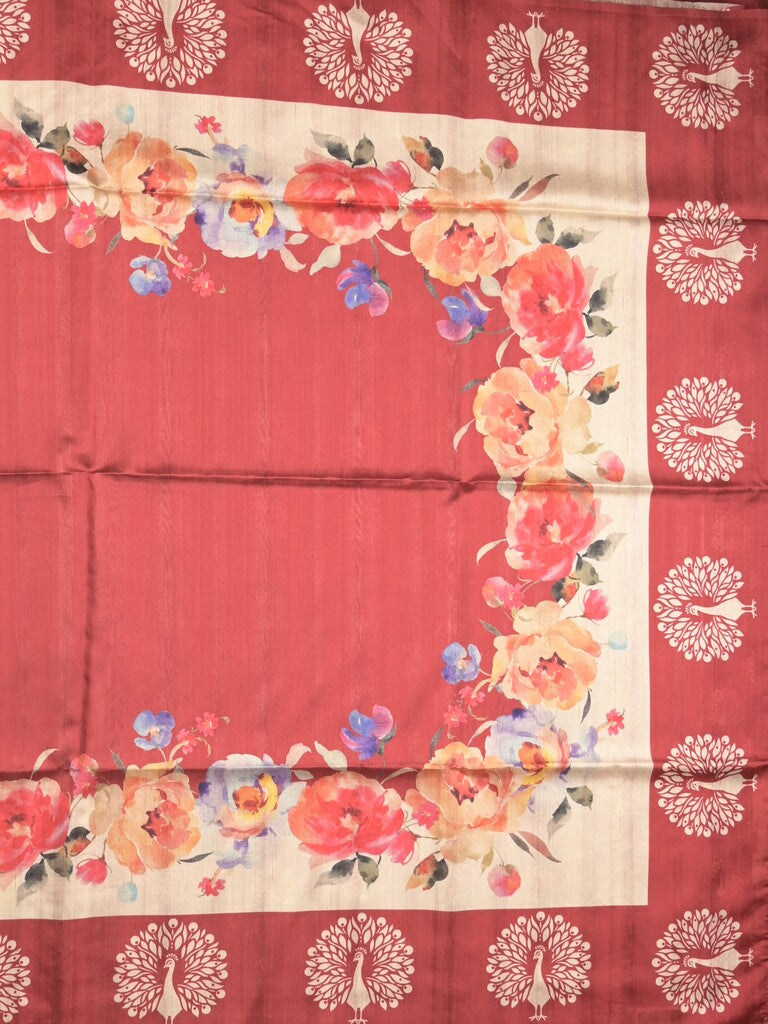 Tussar fancy saree red color allover plain & contrast printed border with running pallu and printed blouse