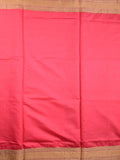 Jute fancy saree dark pink color allover plain & zari border with zari pallu and contrast brocade blouse