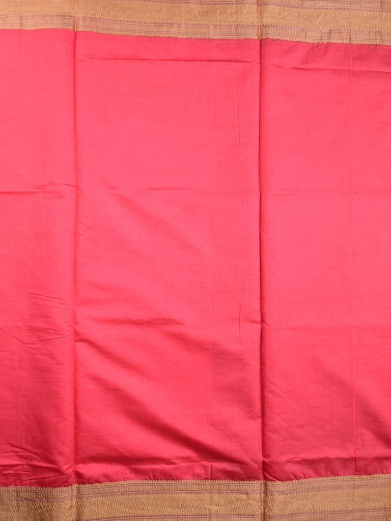 Jute fancy saree dark pink color allover plain & zari border with zari pallu and contrast brocade blouse