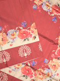 Tussar fancy saree red color allover plain & contrast printed border with running pallu and printed blouse