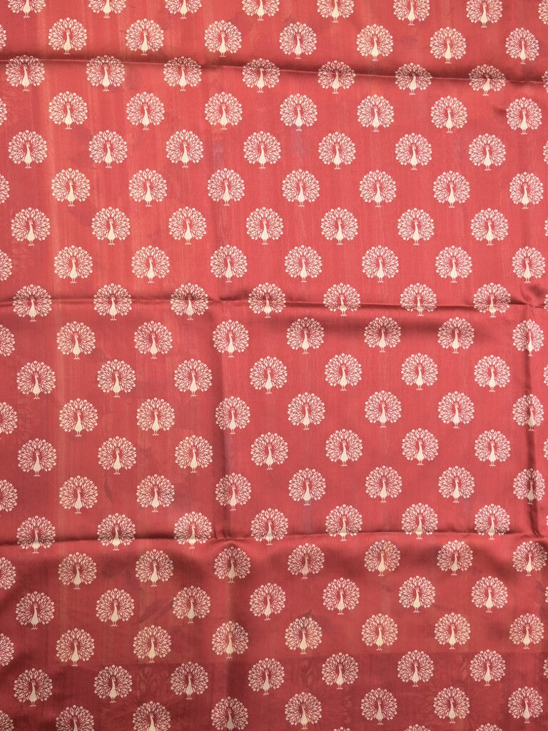 Tussar fancy saree red color allover plain & contrast printed border with running pallu and printed blouse