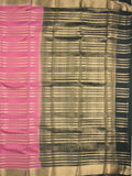Crape fancy saree onion pink color allover zari weaves & small zari border with contrast pallu and attached blouse