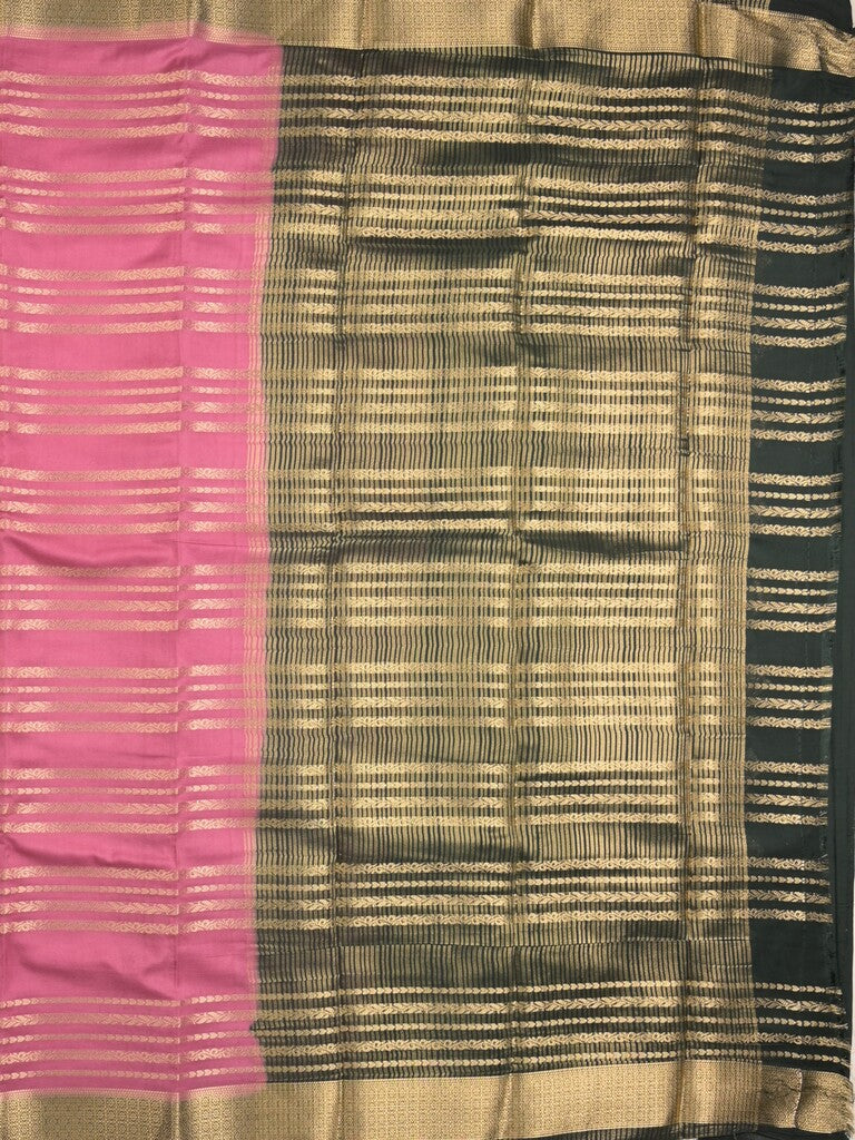 Crape fancy saree onion pink color allover zari weaves & small zari border with contrast pallu and attached blouse