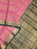 Crape fancy saree onion pink color allover zari weaves & small zari border with contrast pallu and attached blouse