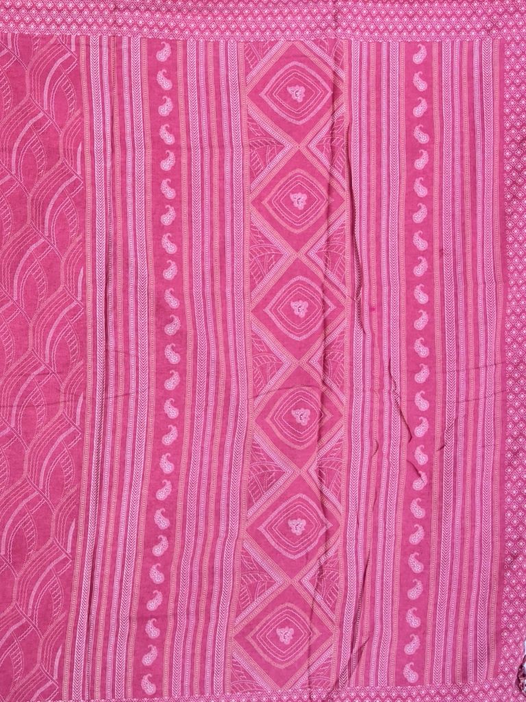 Soft tussar fancy saree rose pink color allover prints & kaddi border with printed pallu and printed blouse