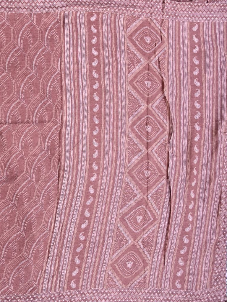 Soft tussar fancy saree peach color allover prints & kaddi border with printed pallu and printed blouse