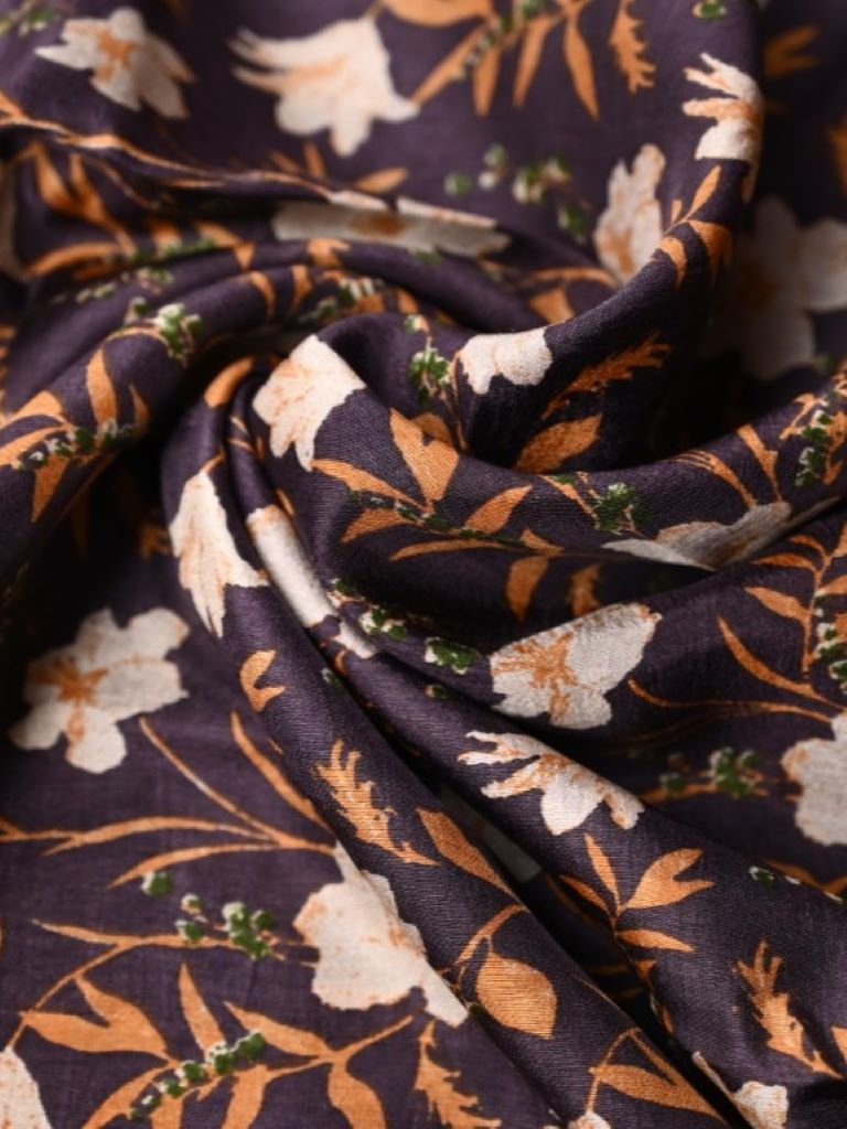 Dola silk fancy saree snuff color allover digital prints & zari border with stripes pallu and printed blouse