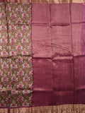 Dola silk fancy saree brown color allover digital prints & zari border with stripes pallu and printed blouse