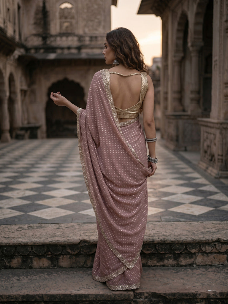 Dola tissue saree for women | Pink | Party wear | Cutwork border