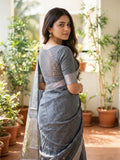Chanderi fancy saree with allover zari motifs & zari border with zari pallu and attached self blouse