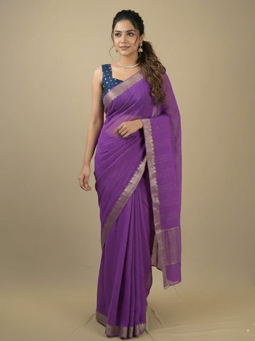 Rocket saree Crush organza saree in purple color